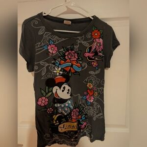 Disney Gray Minnie Mouse Floral Graphic Tee with Colorful Accents